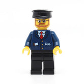 LEGO trn223 - (Dark Blue Suit with Train Logo, Black Legs, Black Hat, Beard and Glasses)